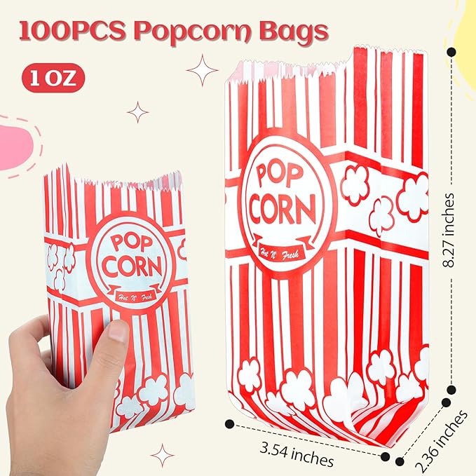 102 Pcs Popcorn Bags with Popcorn Scoop and Salt Shaker,1 oz Small Pop Corn Bags Popcorn Bags Individual Servings for Popcorn Machine Supplies Party Movie Night Theater