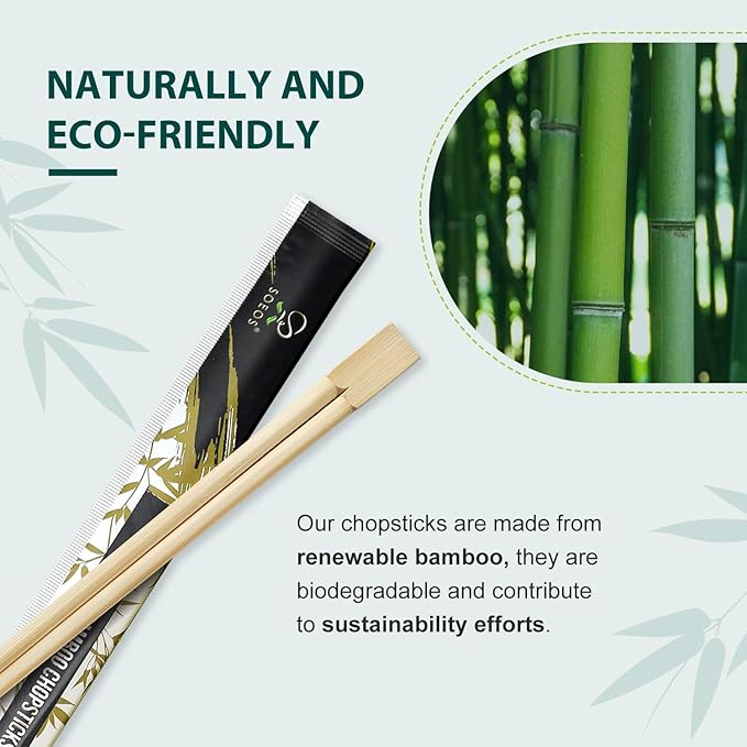 Soeos 200 Disposable Chopsticks Bulk - Natural Wooden Chopsticks & Bamboo Chopstick for Sushi, Takeout, Party - Splinter-Free, Individually Wrapped Single-Use Chopstick (Approx.200 Pairs)