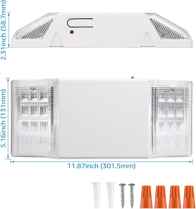 TORCHSTAR LED Emergency Lighting, Commercial Emergency Lights with Battery Backup, UL Listed, Two Square Heads, AC 120/277V, Hardwired Emergency Exit Light Fixtures for Business, Pack of 4