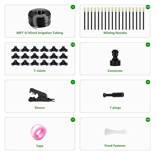 80Ft Drip Irrigation System for Garden – 360° Bendable Automatic Watering Kit with 18 Adjustable Nozzles, Misting Hose for Greenhouse, Lawn, Yard & Plants (80 FT)