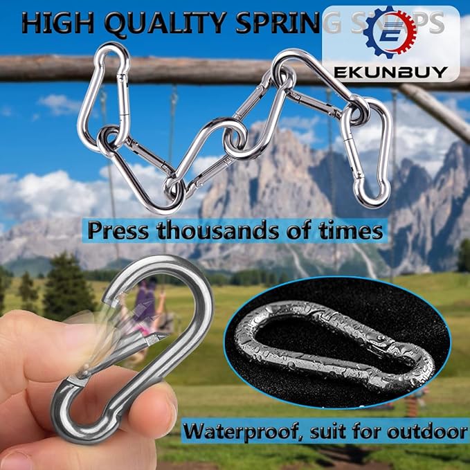 Spring Snap Hooks, 304 Stainless Steel Metal Clip Heavy Duty Rope Connector Small Snap Clamp Key Chain Link Buckle for Hammock Swing Set Outdoor Travel Camping Fishing Hiking