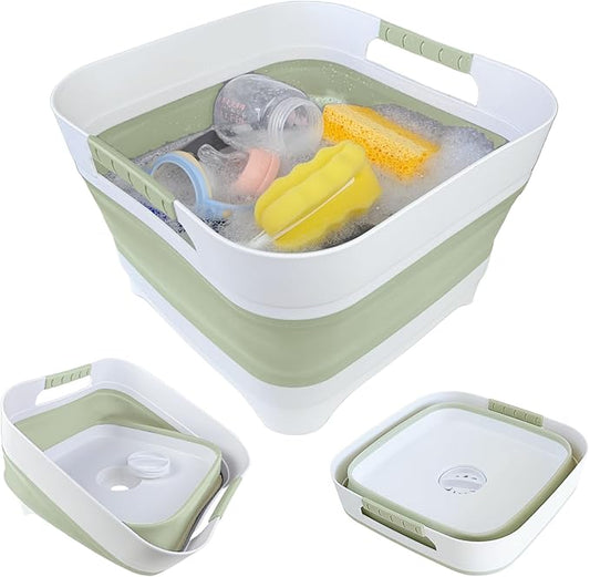 Wash Basin for Baby Bottles, Versatile Wash Tub for Kitchen, RV, Outdoor Camping Sink, Sturdy Bottle Tub Easy to Clean (Green)