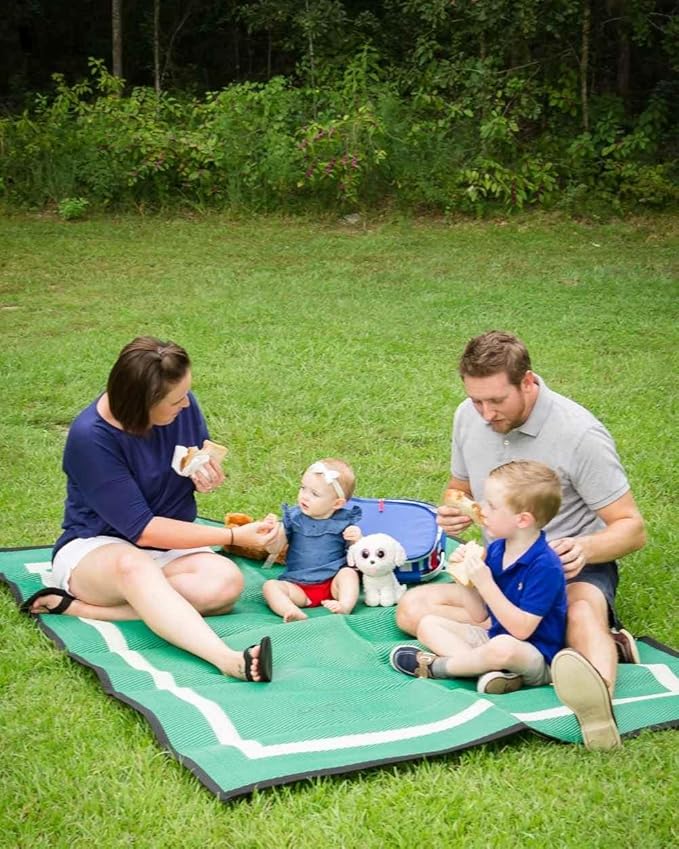 5x7 Green Outdoor RV Mat – Extra Thick 5mm Recycled Poly Rug – Heavy-Duty, Anti-Fatigue Standing, Reversible – Luxury Camp Mat for Beach, Outdoor Shower/Bath (Green NO Carry Bag, 5'x7')