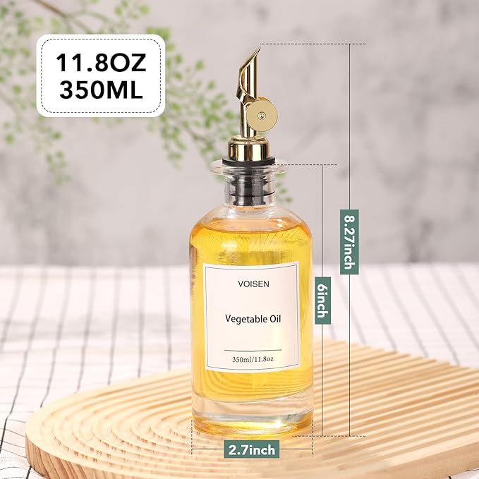 VOISEN Olive Oil Dispenser Bottle for Kitchen, Glass Oil Bottle Set of 6, Coffee Syrup Dispenser,Glass Oil Container with Metal Pourer,Funnel,56 Waterproof Labels
