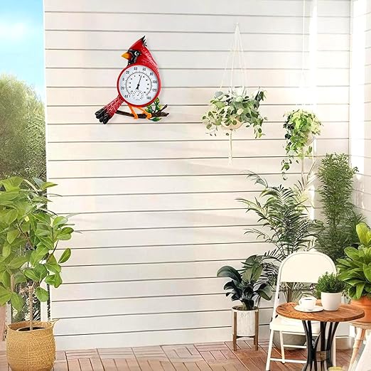 Large Outdoor Thermometer, Cardinal Wall Thermometer Hygrometer No Need Battery, Retro Sun Outside Thermometer Decoratibve for Backyard, Garden, Living Room