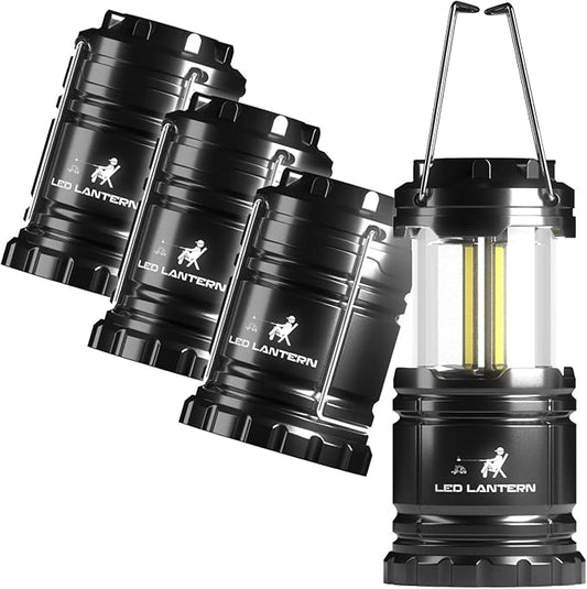 MalloMe LED Camping Lantern Flashlights 2 Pack & 4 Pack - Super Bright - 350 Lumen Portable Outdoor Lights (Black, Collapsible)