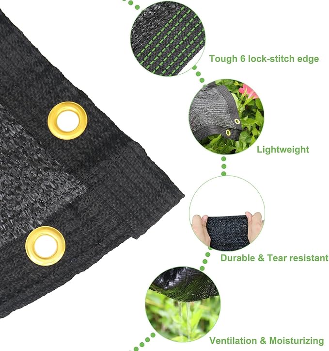 Shade Cloth for Garden, 70% 6.5 x 10 FT Black Mesh Tarp with Reinforced Grommets, Sun Shade Net Greenhouse Shade Cloth for Plants Cover, Vegetables, Patio, Chicken Coop Sunshade