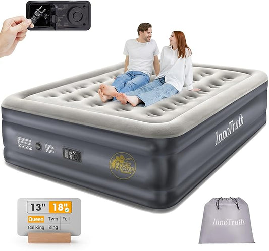InnoTruth Air Mattress Queen with Built in Pump, Inflatable Mattress Blow up Mattress, 18" Self Inflating Colchones Inflables Foldable Air Bed for Guest & Home, Ideal for Camping, 650lbs Weight Max