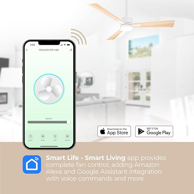 Bali Smart 3-Blade 42in Ceiling Fan 2700K-6000K CCT Selectable LED Light Kit with Remote Control and Black Hardware with Reversible Blades in Weathered Wood or Black Works With iOS or Android App