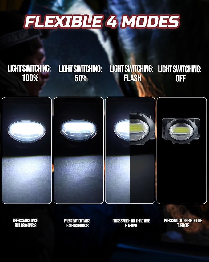 Lichamp Camping Headlamp Flashlight 8 Pack, Outdoor Super Bright COB Head Lamp Gear for Running, Reading, Hiking, Walking, Climbing, Fishing, Hunting, Jogging, Headlight Multipack for Adults, Kids
