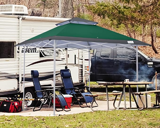 COOSHADE 13x13Ft Pop Up Canopy Tent Instant Folding Shelter 169 Square Feet Large Outdoor Sun Protection Shade(Forest Green and Dark Grey)