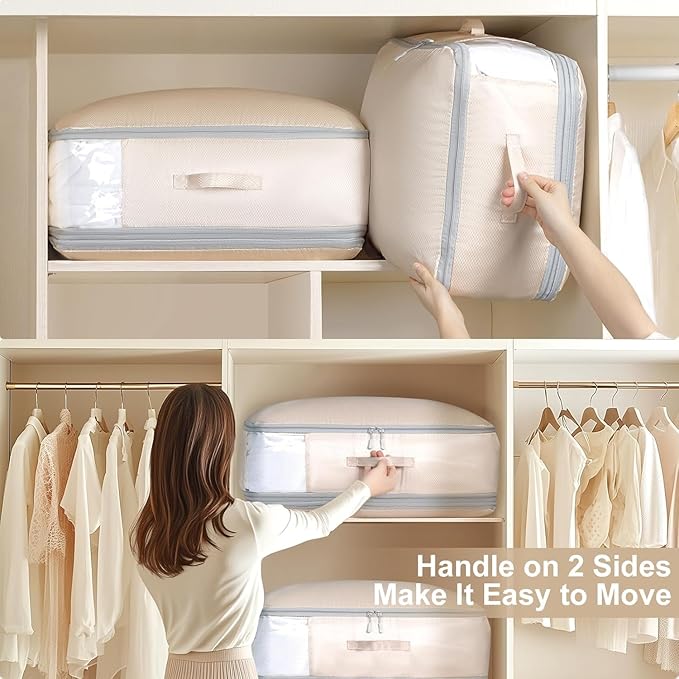 DIMJ Comforter Storage Bag - Large Capacity Ultra Space Saving Self Compression Organize for Duvet, Pillow, Bedding, Blanket Storage Organizer Nylon Compression Bags