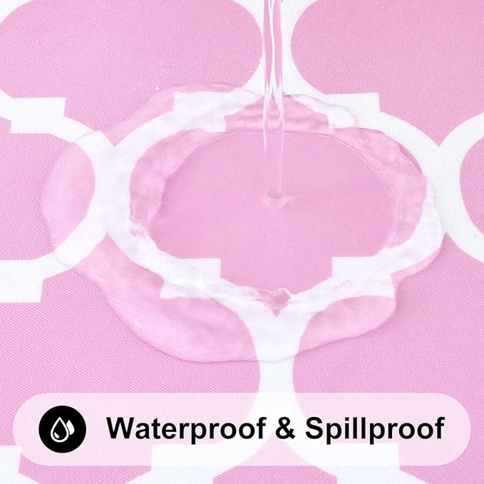 Smiry Rectangle Picnic Table Cover, Waterproof Elastic Fitted Camping Tablecloths for 8 Foot Tables, Wipeable Flannel Backed Vinyl Tablecloth Protector for Indoor, Outdoor (Pink, 30x96 Inches)