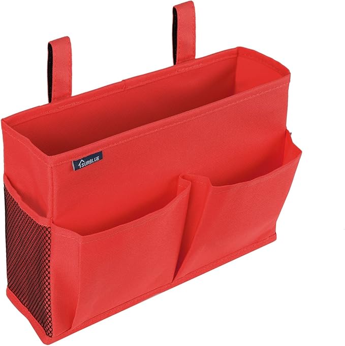 Surblue Caddy Hanging Organizer Bedside Storage Bag for Bunk and Hospital Beds, Red, Small