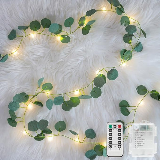 suddus Vines with Lights Battery Operated, 33ft 100 LED Eucalyptus Garland String Lights with Remote, Leaf Lights for Bedroom, Room, Wall, Garden, Party, Wedding Decor (Warm White)