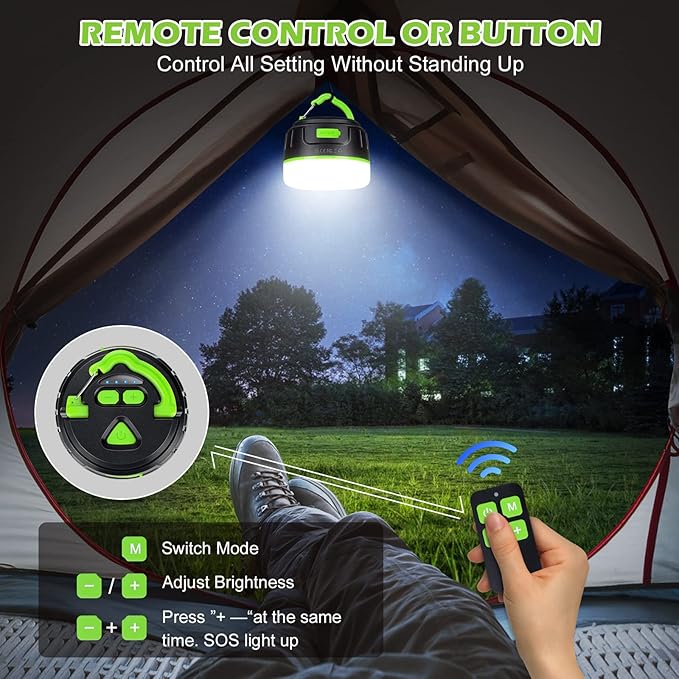 Sinvitron LED Camping Lantern Rechargeable with Remote Control - 1000LM 150H Runtime Tent Light, 5200mAh Water-Resistant Emergency Light for Hurricane Power Outages, Hiking Home