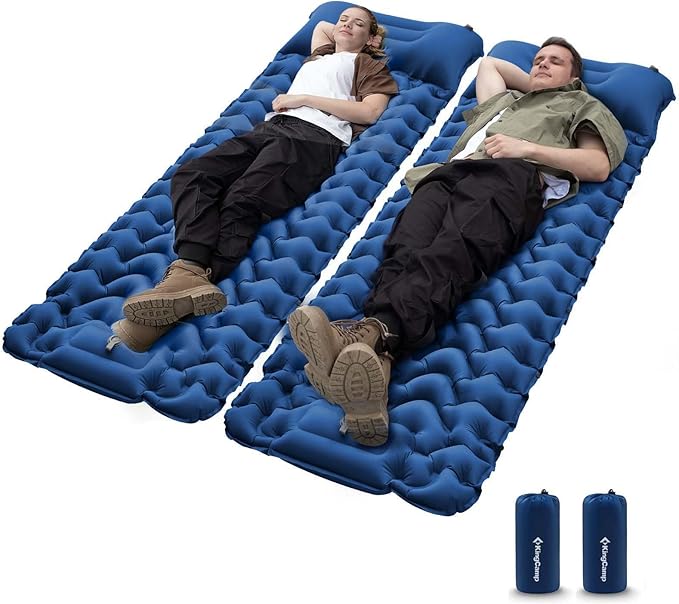 KingCamp Sleeping Pad for Camping, Ultralight Connectable Inflatable Sleeping Pad Camping Mattress with 6.3" Built-in Pillow & Foot Pump for Backpacking Hiking Tent Cot