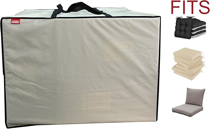 Outdoor Square Cushion/Cover Storage Bag, Protective Zippered Storage Bags with Handles, 32''L x 32''W x 24''H Beige