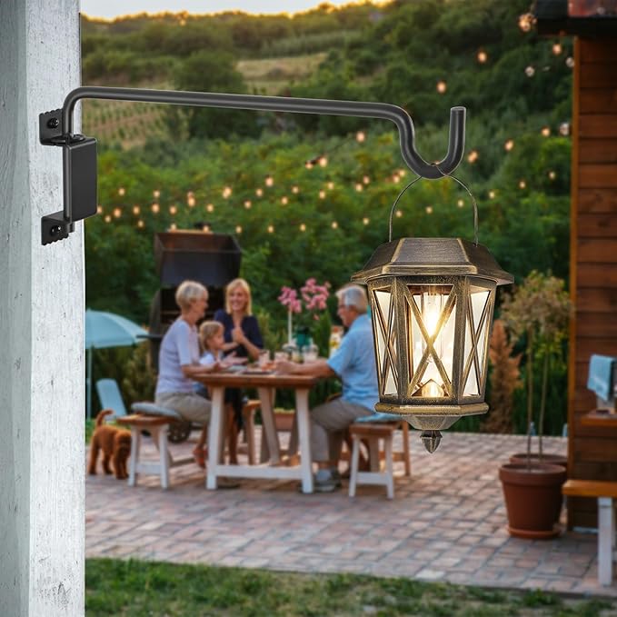 16" 360° Swivel Plant Hange - Heavy Duty Solid Steel Wall Hook, 12-Directional Adjustable for Bird Feeders, Outdoor/Indoor Plants, Garden & Patio, Rust-Resistant Black