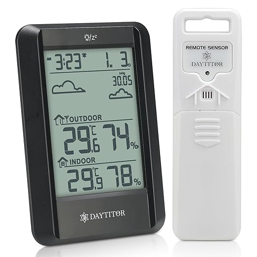 Outdoor Thermometer Wireless Weather Station Temperature and Humidity Monitor, Thermometers with 330ft Range Remote Sensor and Backlight Display Outdoor Thermometer Waterproof,Black