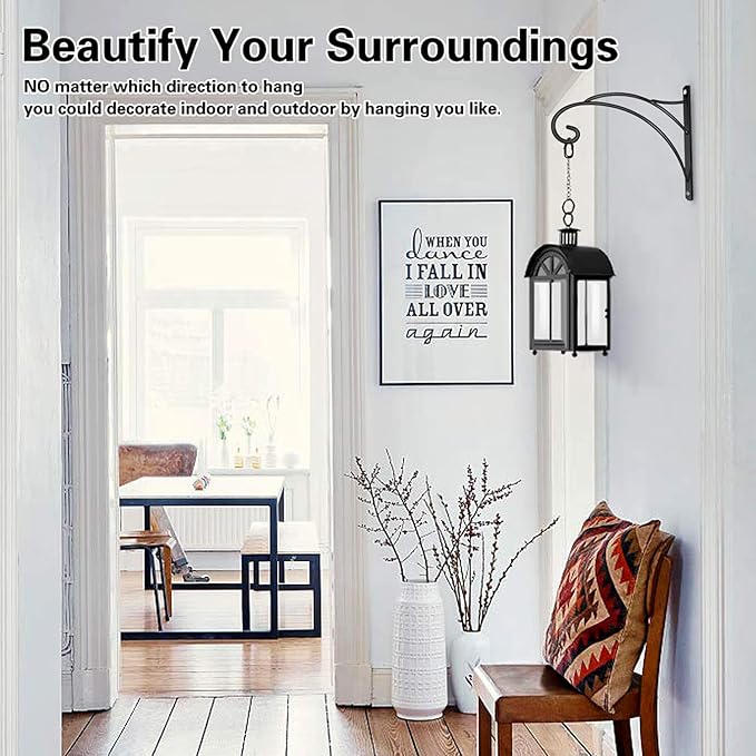 Hanging Plant Brackets, Pack of 4 Iron Hanging Basket Bracket Durable Weather-Resistant Outdoor Plant Hooks for Hanging Plant Lantern Windchime Birdhouse Metal Sign Fruit Bracket, Screw Included