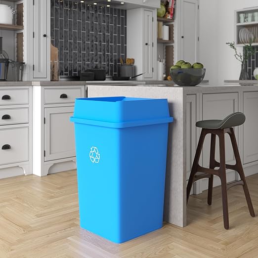 35 Gallon Blue Square Commercial Trash Garbage Can with Lid | Outdoor Office Restaurant School Kitchen