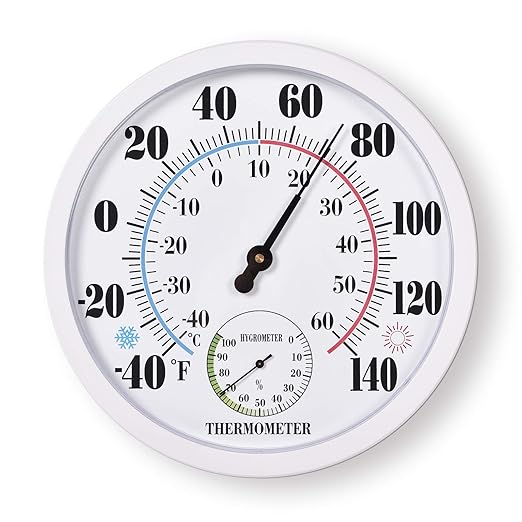 Indoor Outdoor Thermometer Large Waterproof Wall Patio Weather Thermometer No Battery Required Hanging Decor (White)