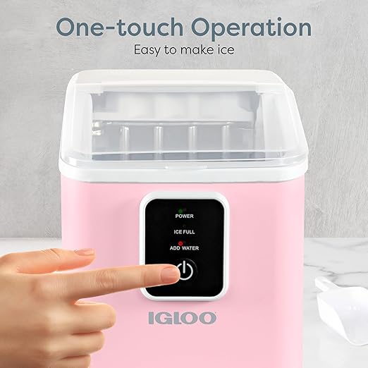 Igloo Self-Cleaning Countertop Ice Maker - Compact and Portable - Creates 26 lbs. Per Day, 8 Pieces Ready Every 7-8 Minutes - Includes Ice Scoop and Basket - Pink