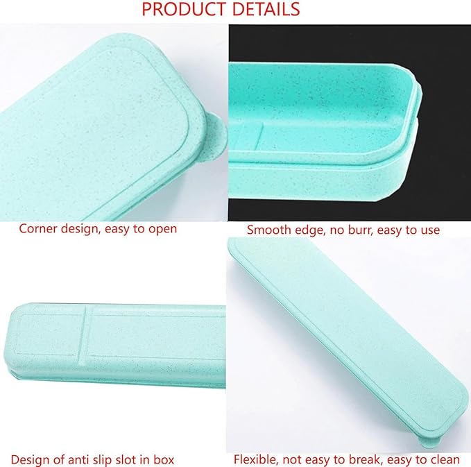 1Pcs Simple Utensil Holder with Lid, Reusable Utensils Wheat Straw Travel Cutlery Box，Portable Flatware Box Travel Tableware Storage Case, Simple Tableware Storage Box Case for Cutlery Kit (Green)