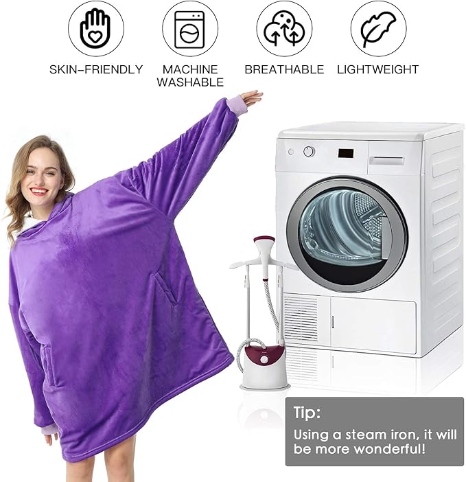 LetsFunny Blanket Hoodie,Oversized Wearable Sherpa Fleece Blanket Sweatshirt,Super Soft Warm Cozy with Giant Pocket,Gifts for Women Men Adults Teenagers Kids, One Size Fits All