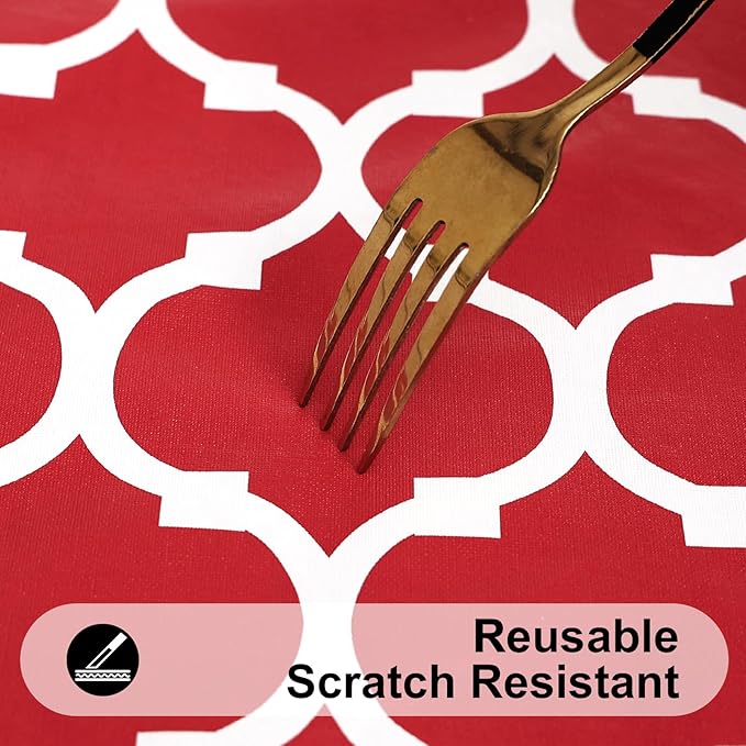 Smiry Rectangle Picnic Table Cover, Waterproof Elastic Fitted Camping Tablecloths for 6 Foot Tables, Wipeable Flannel Backed Vinyl Tablecloth Protector for Indoor, Outdoor (Red, 30x72 Inches)