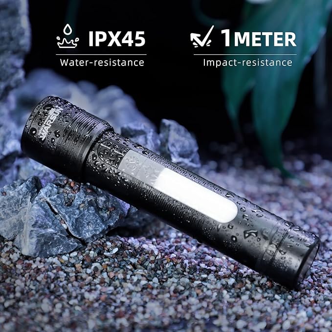 WARSUN Compact Magnetic Flashlight – 1200 Lumens Rechargeable LED Torch, Zoomable Small Flashlight with COB Side Light & Battery Indicator, for Emergency & Outdoor Use