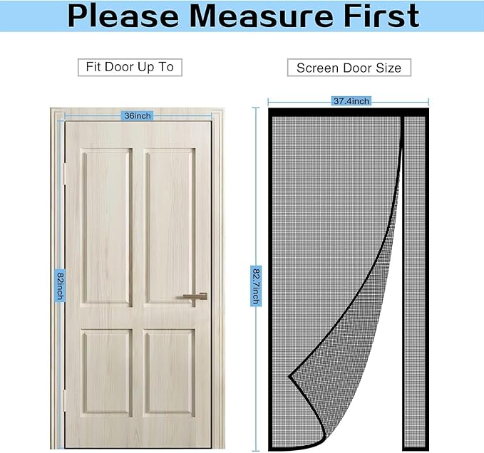 Fiberglass Magnetic Screen Door, Sunmoxia Reversible Left Right Side Opening Heavy Duty Reinforced Mesh Auto-Closing Door Curtain, Fits Doors up to 36" x 82"