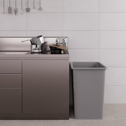 35 Gallon Gray Square Commercial Trash Garbage Can | Outdoor Office Restaurant School Kitchen