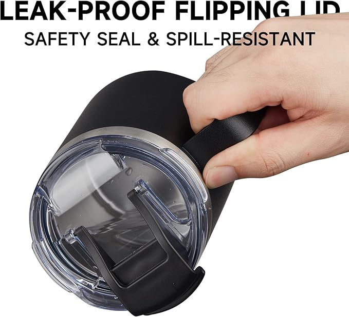 ALOUFEA 12oz Insulated Coffee Mug Cup with Handle, Stainless Steel Travel Coffee Mug with Flip Lid, Double Wall Vacuum Coffee Tumbler, Rose Gold