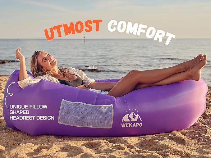 WEKAPO Inflatable Sun Lounger, Air Sofa, Hammock, Portable, Waterproof and Leak-Proof, Ideal for Backyard, Beach, Travel, Camping, Picnics and Music Festivals