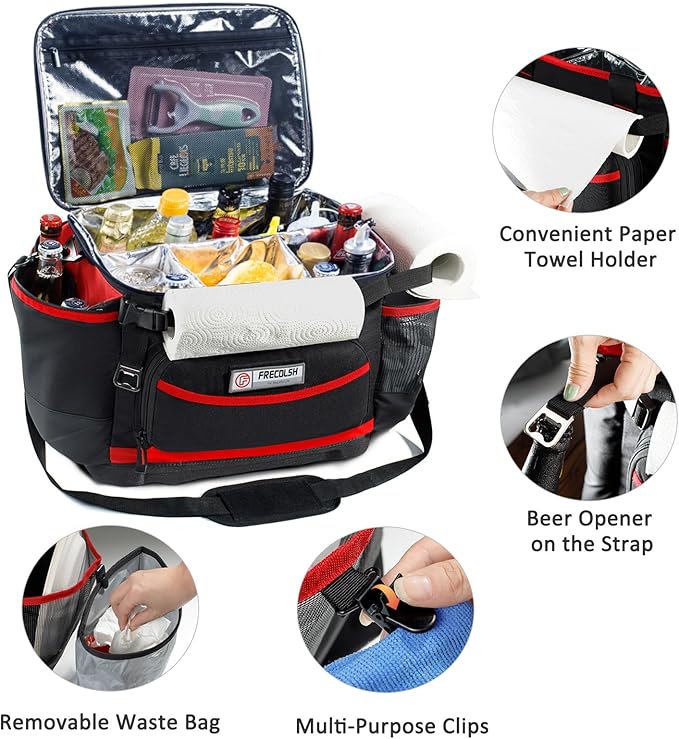 Large Grill Caddy with Lid with Adjustable Dividers, BBQ Outdoor Organizer Bag, Picnic Camping Utensil Caddy, Tailgating Essentials, Grill Gifts for Father's Day