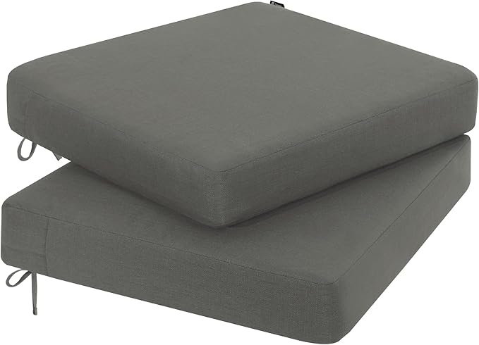 Favoyard Outdoor Chair Cushion 16 x 17 x 3 Inch Rainproof & 3-Year Fade Resistant Patio Furniture Cushions with Removable Cover and Adjustable Ties for Garden Sofa Couch Pads Set of 2, Dark Gray