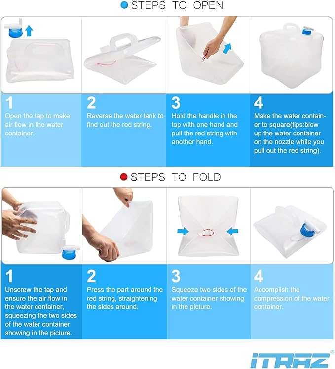 Collapsible Water Jug, 10 Packs 5.3 Gallon BPA Free Camping Water Container with Spigot, Portable Water Storage Carrier for Emergency Survival Hiking Backpacking Outdoors - Food Grade LDPE