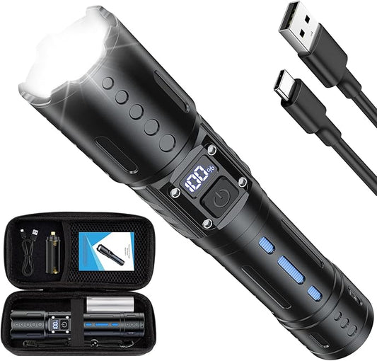 EDC Flashlights 2000 High Lumens Rechargeable - Long Beam Small Pocket LED Tactical Flashlight with Memory Function&Stepless Dimming&Power Display& IPX5 Waterproof for Emergency, Camping, Home