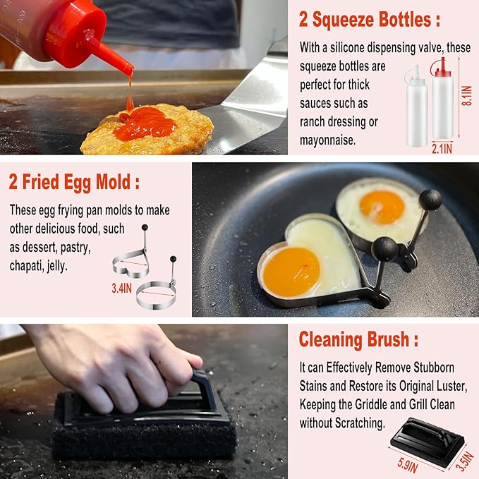 37PC Flat Top Grill Accessories Set - Must Have for Your Outdoor with Professional Griddle Spatula, Cleaning Kit, Grill Basting Cover - Ideal Griddle Gift for Men Women