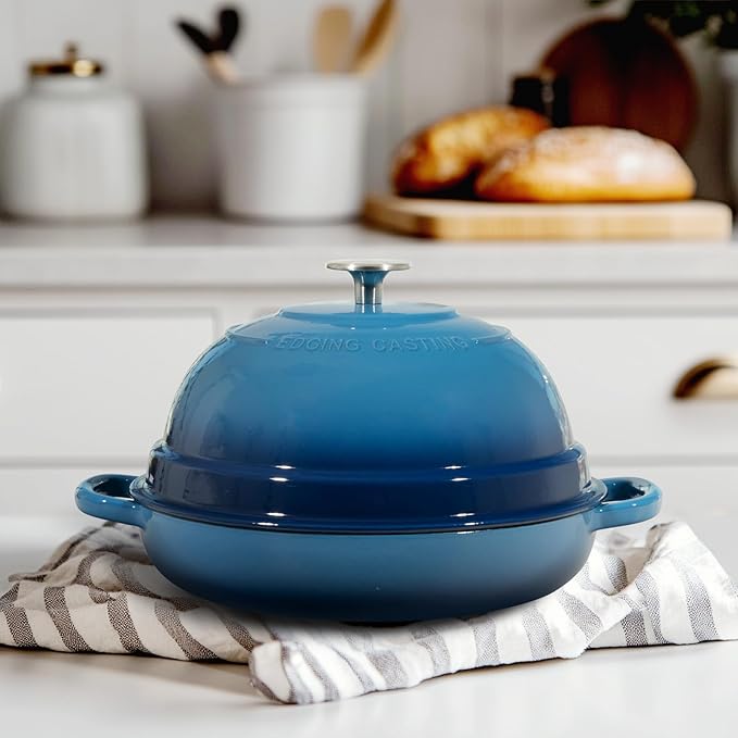 Enameled Cast Iron Dutch Oven Pot with Lid, Round Bread Oven for Homemade Sourdough Bread Baking, 6 Quart, Lake Blue