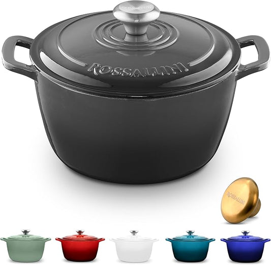 Signature Enameled Cast Iron Dutch Oven, Non-Stick Serving Pot with Tight Fitting Lid for Perfect Roasting, Baking, Sauteing, and Bread Making | 4.5Q (4.2L) - Oyster Grey