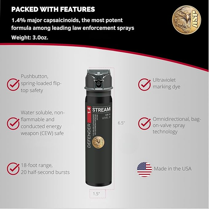 ASP Defender LE Pepper Spray, Self-Defense OC for Law Enforcement Professionals, Professional Grade Personal Defense Equipment, Personal Protection Device, 15-Foot Range