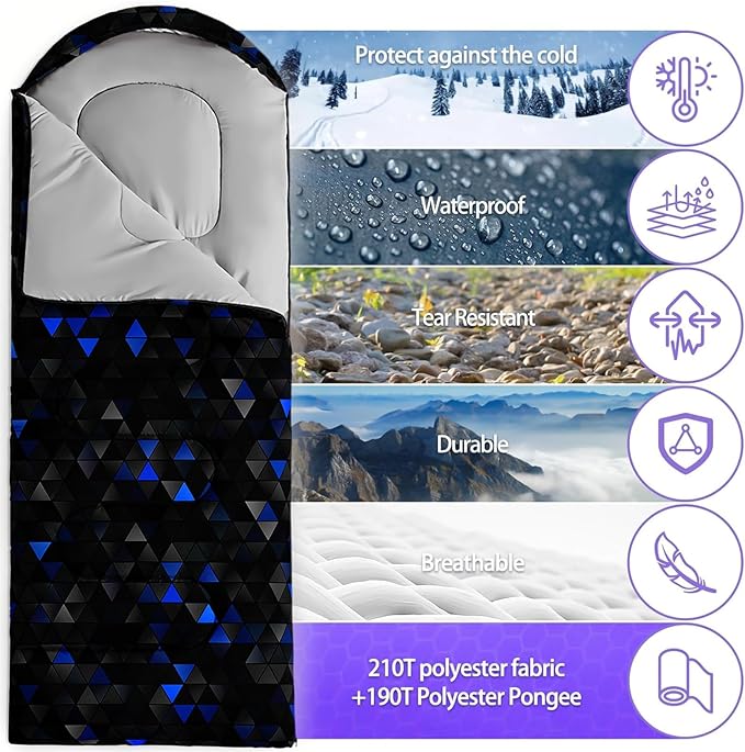 Sleeping Bags for Adults and Kids，3D Printing Camping Sleeping Bag for Girls Boys Lightweight Waterproof Cold/Warm 3-Season，Outdoor Travel with Compression Bags