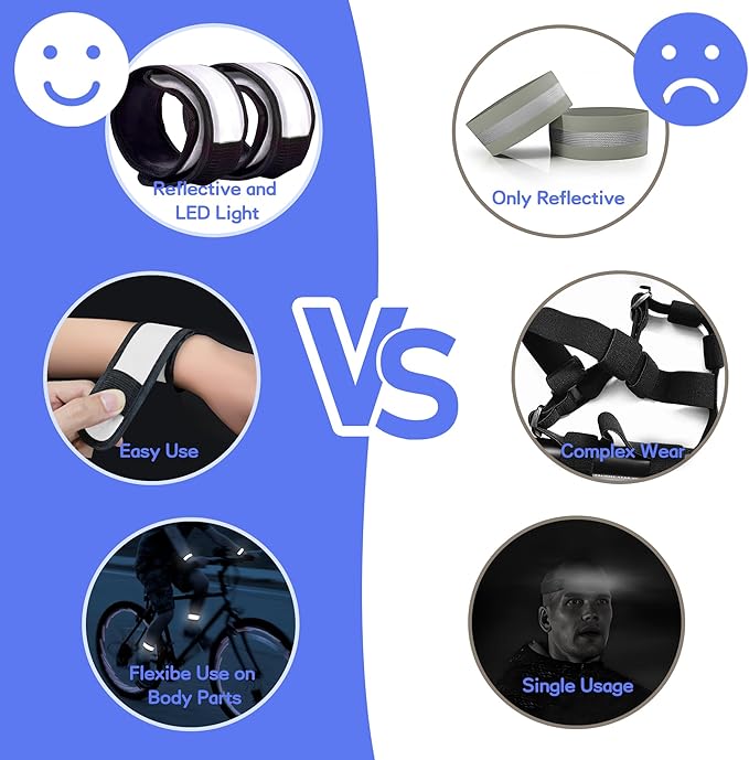 6 PCS LED Reflective Gear, LED Wristbands, LED Light Up Wristbands for Walking, Running, Jogging, Concerts, Sports, Camping, Sporting Events, Party, Rave Accessories