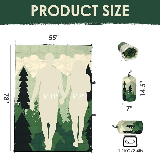 Down Camping Blanket Packable Outdoor Down Camping Blankets for Cold Weather Large Waterproof Puffy Blanket Lightweight Warm Down Camping Quilt - 78" x 55"