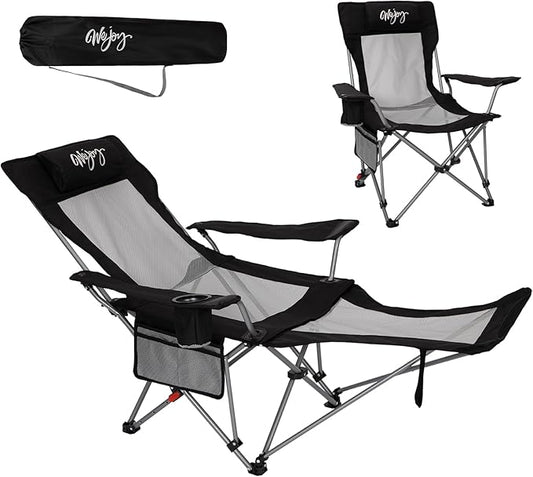 #WEJOY 2-in-1 Reclining Camping Chair with Footrest for Adults Folding Lounge Chair with Adjustable Backrest Lightweight Camping Chairs Heavy Duty Camp Chairs for Outdoor