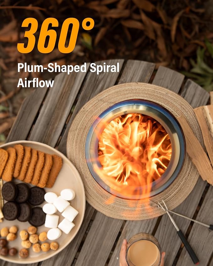 YEFU Tabletop Fire Pit 9.7 x 7.1 in, Flame Intensity Control Camping Stove for Outdoor & Patio, Fueled by Pellets or Wood, Safe Burning Table Top Firepit, with Travel Bag & 2 Mini Sticks, Red