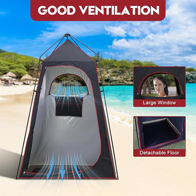 Camping Shower Tent, Portable Outdoor Privacy Shelter for Showering & Changing, 7.2 FT Easy-Setup Toilet Tent with Floor & UPF 50+, Ideal for Hiking, Fishing, Beach